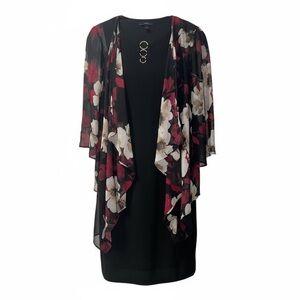 R&K Black Dress with Red and White Floral Overlay